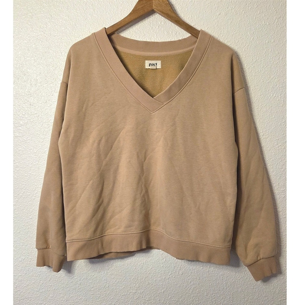PACT Large Organic Cotton V Neck Pullover Beige Relaxed Minimalist